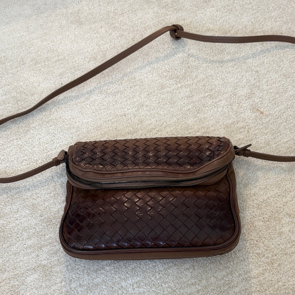 Elegant Brown Woven Leather Crossbody Bag